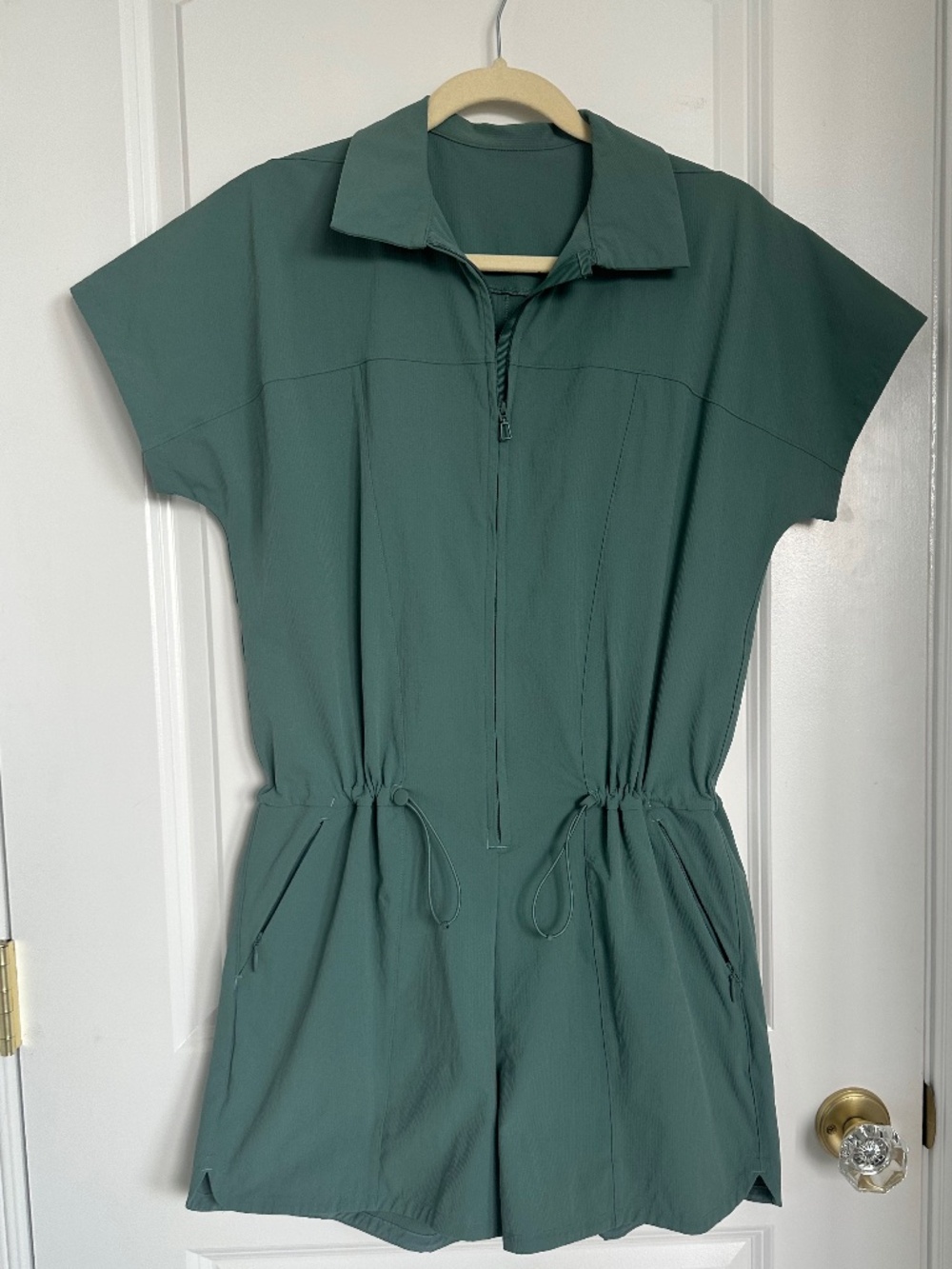 Lululemon Athletica Zip-Front Collared Short Sleeve Romper One-Piece Olive Green